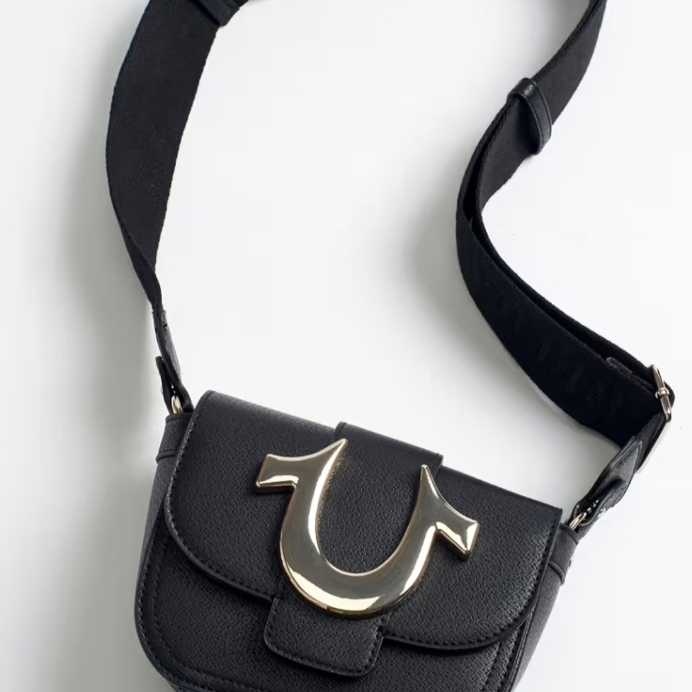 True Religion Black Crossbody Bag with Gold Accent-EUC - Picture 3 of 9